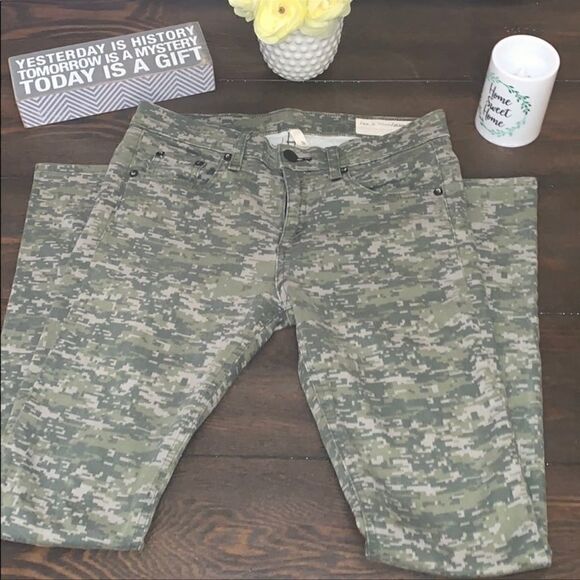 Rag & Bone Pixel Camo Green Skinny Jeans 28 - Picture 3 of 6